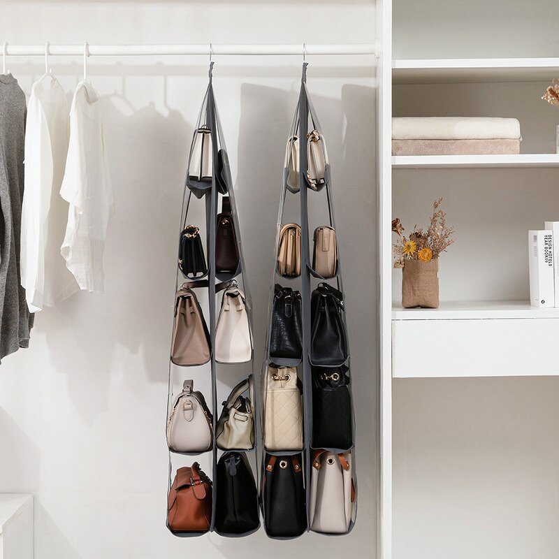 Fabric Hanging Storage Bag Manufacturer - Hot Sale 6 Pocket 8 Pocket Folding Handbag Organizer for Room Use Square Patterned Purse