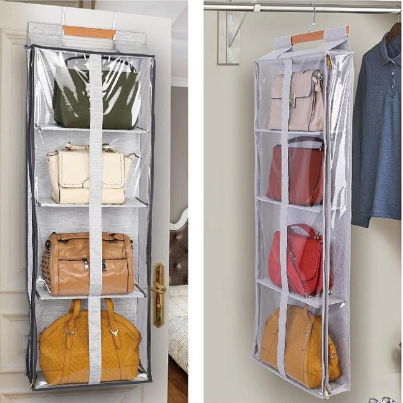 Hanging Handbag Storage Organizer Manufacturer - Slub Fabric Mesh Bag New Product With Hooks