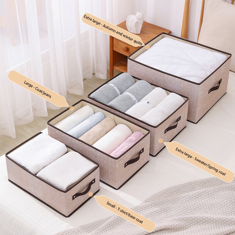 Wardrobe Fabric Storage Boxes Manufacturer - Multifunctional Rectangle Foldable Clothing Baskets with Handles for Closet Shelves Organizers
