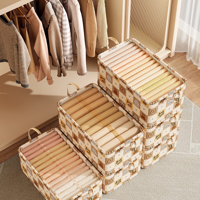 Steel Frame Storage Box Manufacturer - 2025 New Cartoon Bear Custom Logo Printing Smart Dormitory Wardrobe Clothes Basket Organization