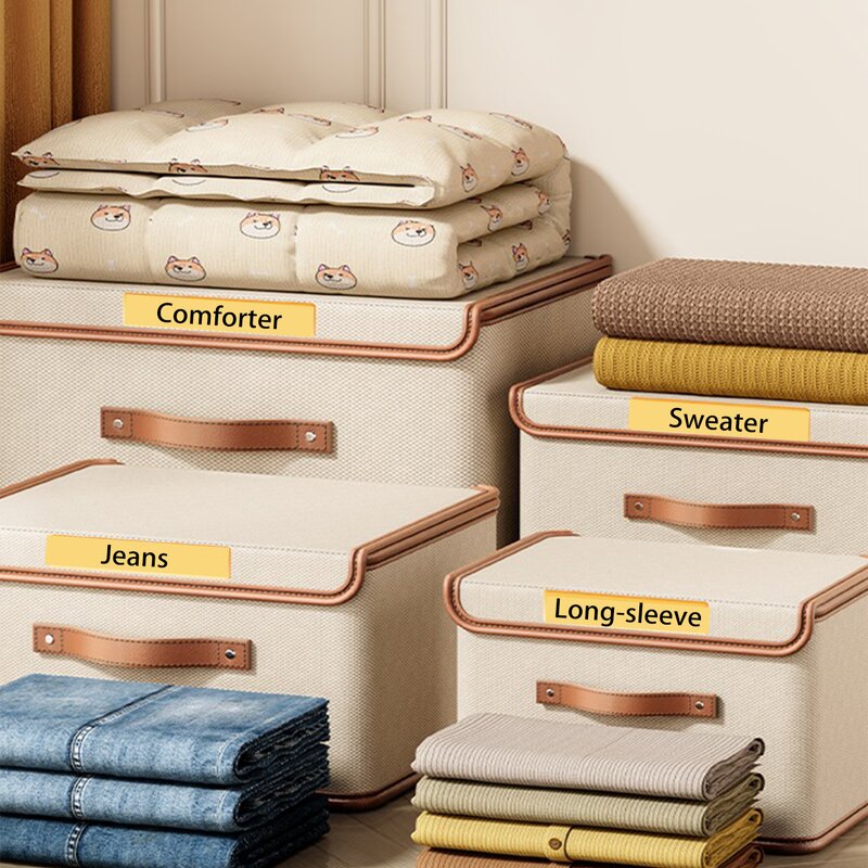 MDF Board Storage Organiser Manufacturer - Eco-friendly Large Cloth Houseware Fabric Box with Lids and Handles for Home Organization