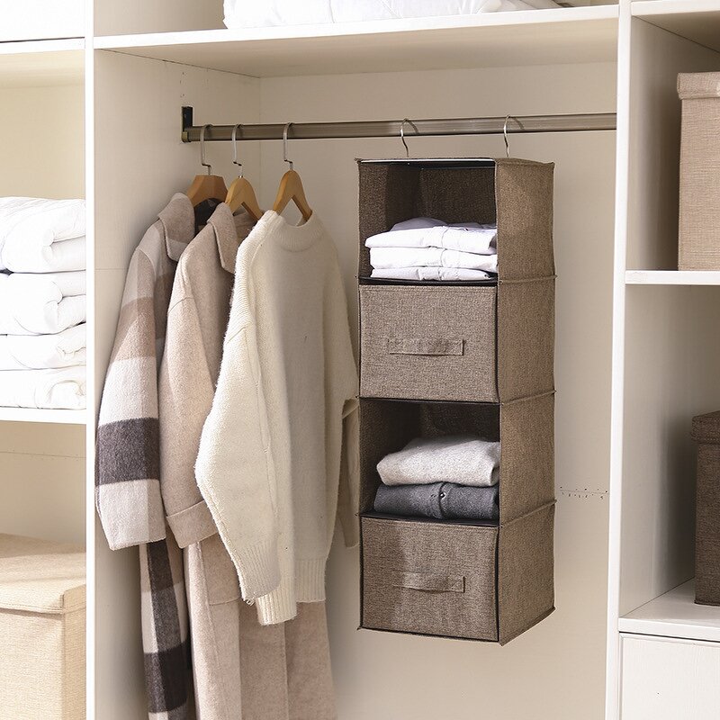 Hanging Closet Storage Organizer Manufacturer - Hot 5-Shelf with 3 Drawers Sliding Cabinet Basket for Wardrobe