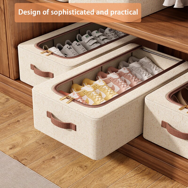 Fabric Shoe Storage Box Manufacturer - Cotton & Linen Cloth Organiser with Cover Linens Dust Free Shoe Organizer