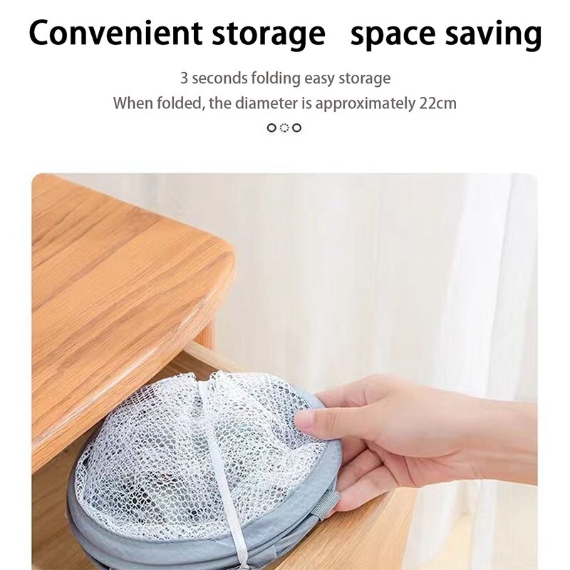 Fabric Drying Net Bag Manufacturer - Windproof Large Foldable Round Laundry Hamper with Hanging Basket Collapsible Mesh Clothes Drying