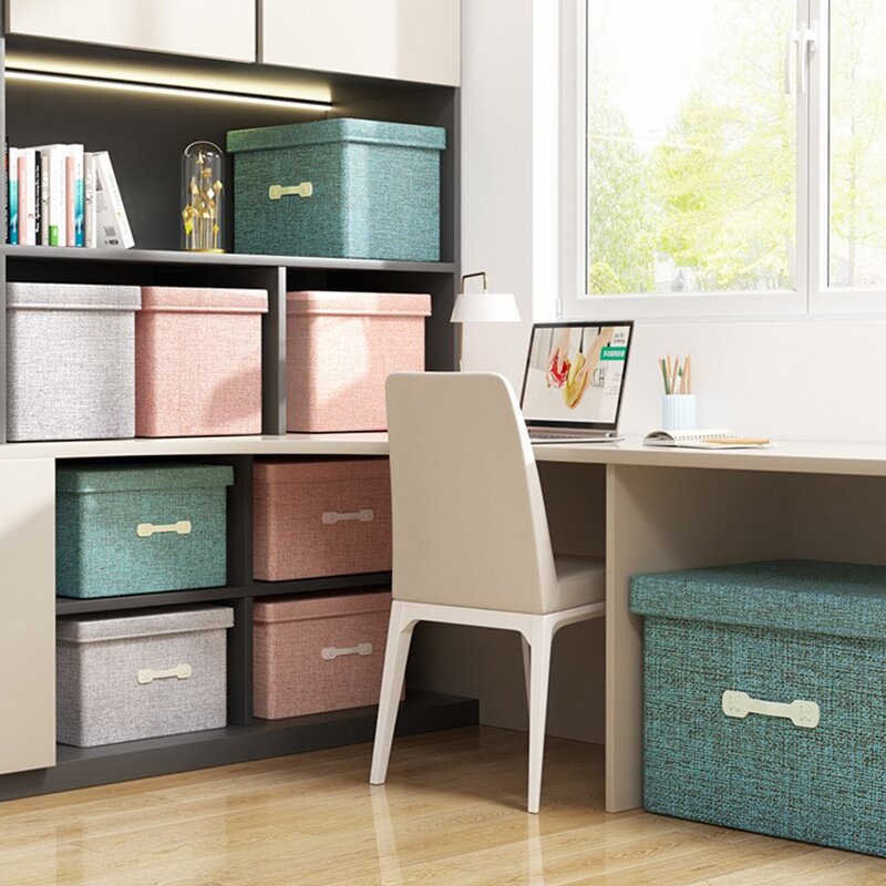 Collapsible Storage Bins Manufacturer - Modern Square Leather Handle Large Cotton Linen Fabric Organizer Containers Bedroom Foldable Kids