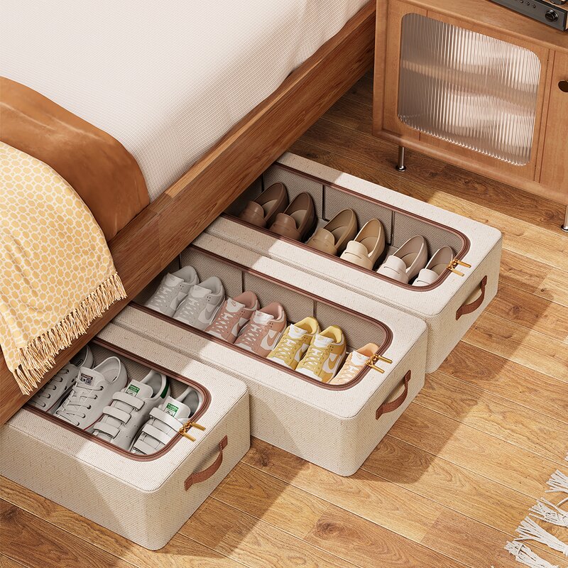 Fabric Shoe Storage Box Manufacturer - Cotton & Linen Cloth Organiser with Cover Linens Dust Free Shoe Organizer