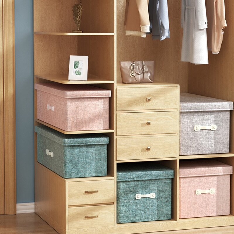 Collapsible Storage Bins Manufacturer - Modern Square Leather Handle Large Cotton Linen Fabric Organizer Containers Bedroom Foldable Kids