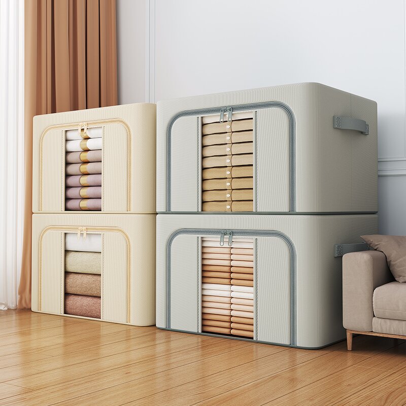 Foldable Storage Bins Manufacturer - Wardrobe with Metal Frame Linen Closet Organizers and Clothes Storage Containers