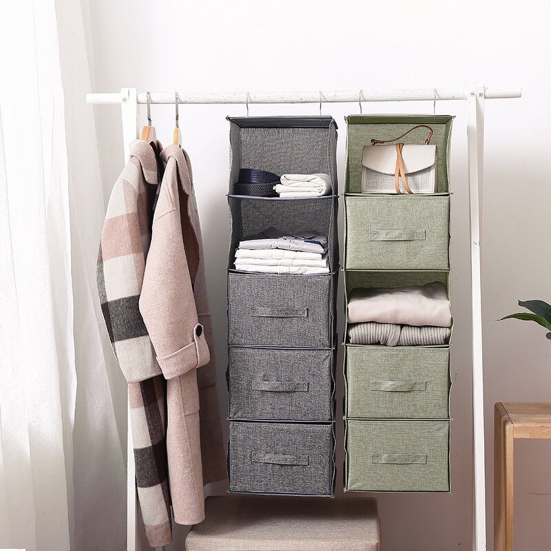 Hanging Closet Storage Organizer Manufacturer - Hot 5-Shelf with 3 Drawers Sliding Cabinet Basket for Wardrobe