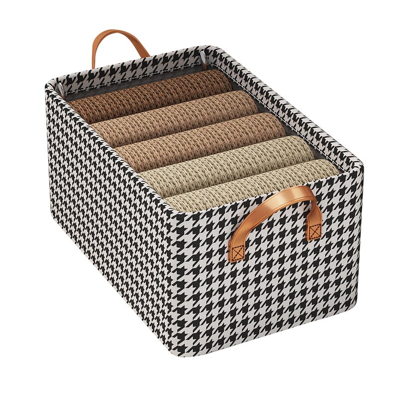 Foldable Steel Wardrobe Organizer Manufacturer - Classic Houndstooth Rectangle Cloth Storage Box for Bedding & Home Closet Fabric