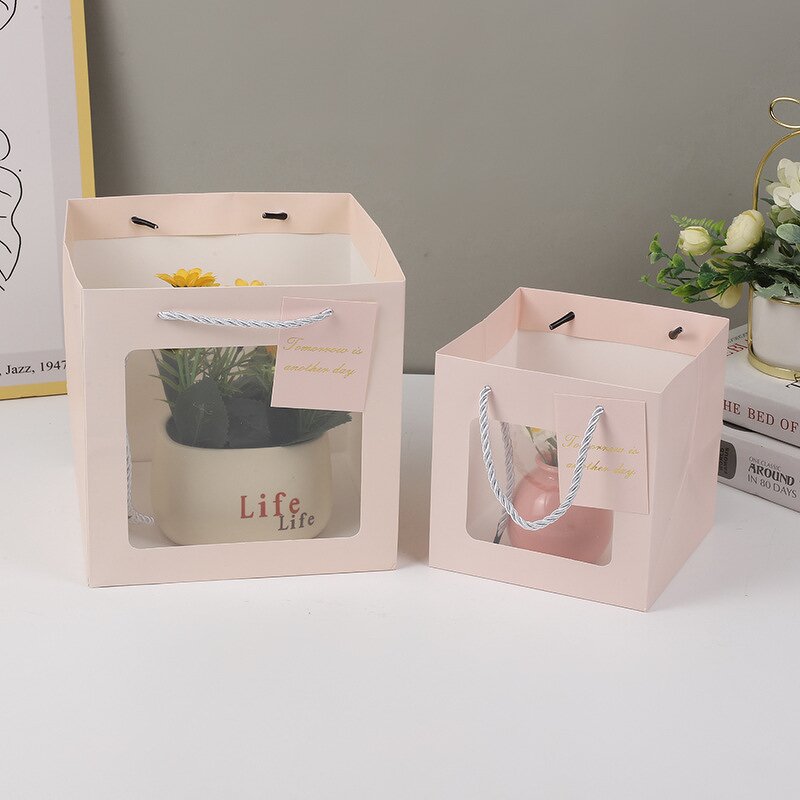 Window Paper Bag Manufacturer - YC Wholesale Transparent Cardboard Vertical Baking Gift Flower Packaging Bouquet