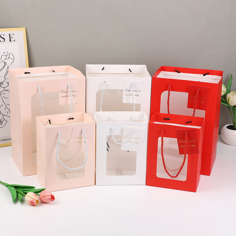 Window Paper Bag Manufacturer - YC Wholesale Transparent Cardboard Vertical Baking Gift Flower Packaging Bouquet