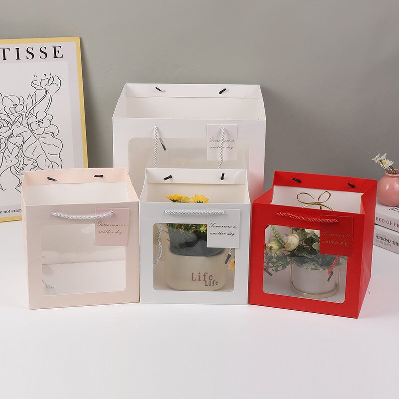 Window Paper Bag Manufacturer - YC Wholesale Transparent Cardboard Vertical Baking Gift Flower Packaging Bouquet