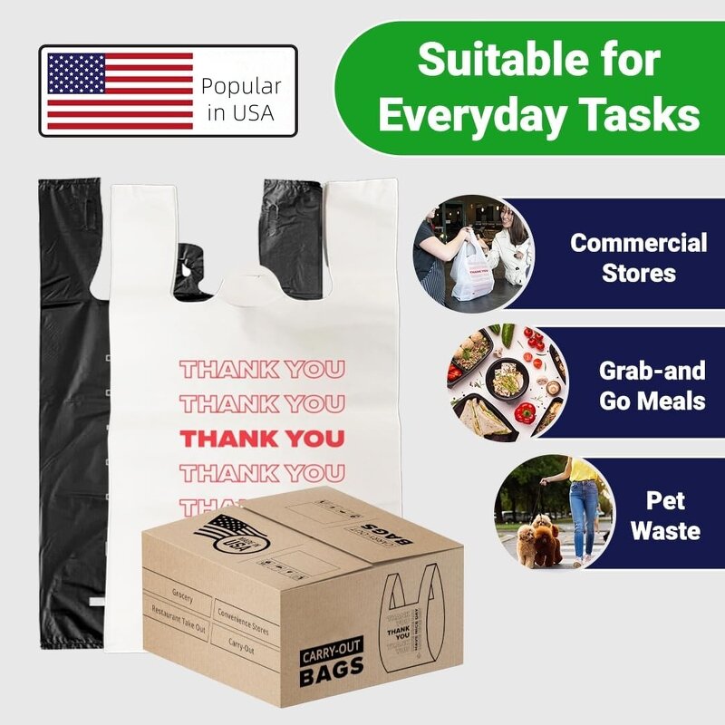 HDPE Plastic Bags Manufacturer - YC Hot Selling Custom Take-out Reusable Logo Printing Side Gusset Thank You T-shirt