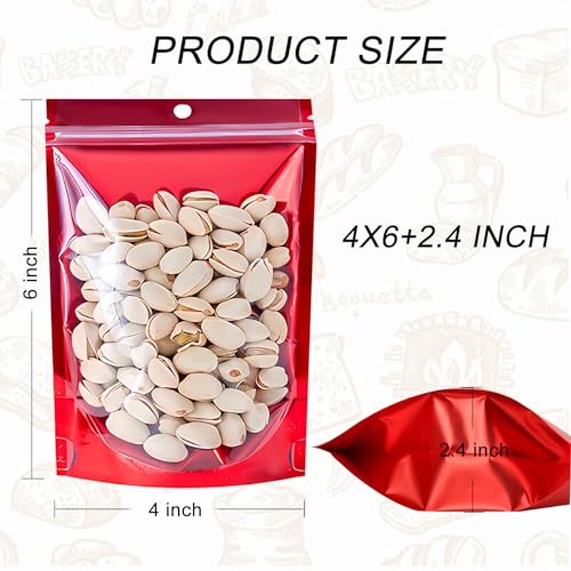 Compound Bag Manufacturer - YC Custom Printed Zip Lock Red Stand up Pouch With Clear Resealable Packaging for Storage Stand up Window Food