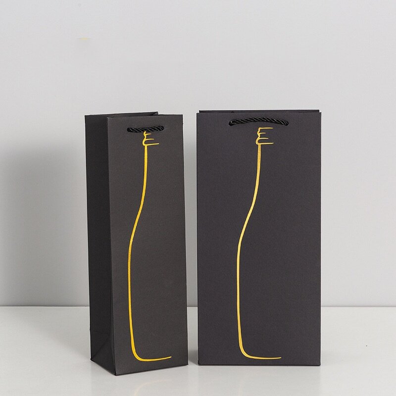 Wine Paper Bags Manufacturer - YC Wholesale Black Card Bronzing Luxury Red Wine Handbag Gift Art Custom Logo Bottle