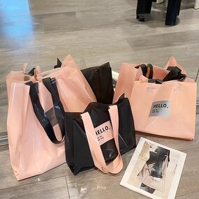 Printed Plastic Shopping Bags Manufacturer - YC Customized Recyclable Retail Tote Carrier Die Cut Black Soft Loop Handle