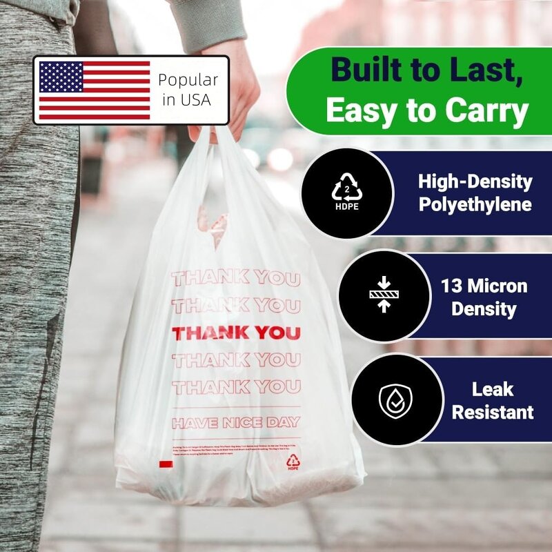 HDPE Plastic Bags Manufacturer - YC Hot Selling Custom Take-out Reusable Logo Printing Side Gusset Thank You T-shirt