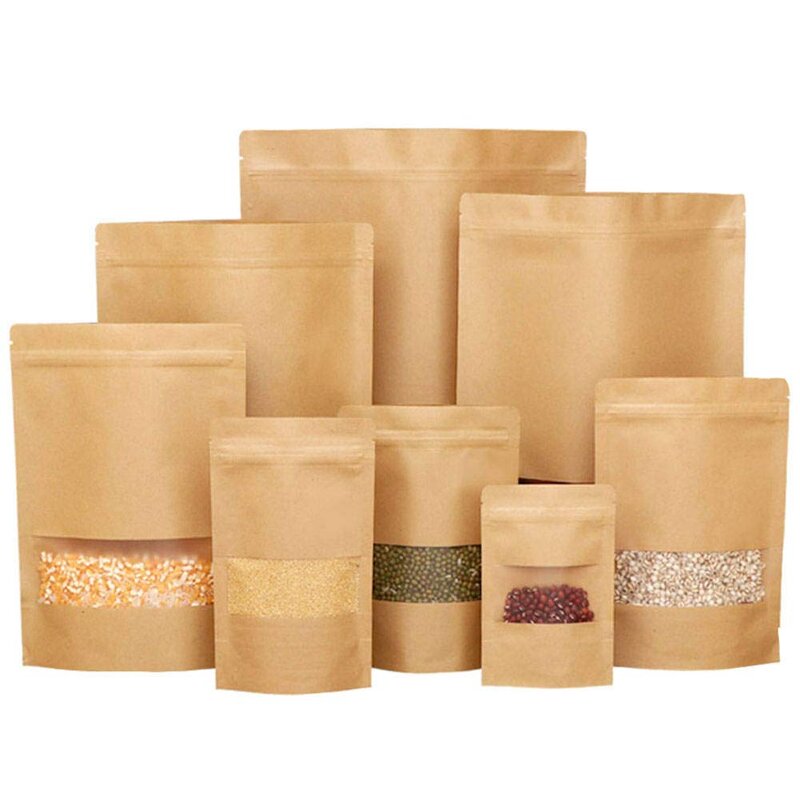 Kraft Paper Stand up Pouch Manufacturer - YC Customized Brown White Resealable Biodegradable Food Grade Ziplock Kraft Paper