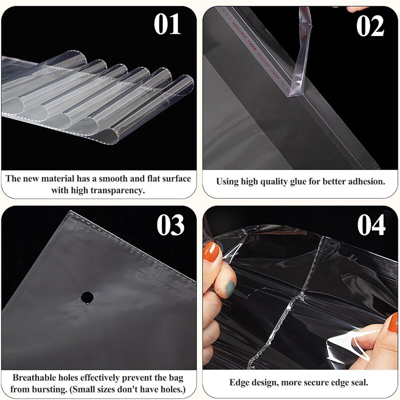 Transparent Plastic Self-Adhesive Bags Manufacturer - YC Large Storage Customized Clear Cellophane Clear Polybag Opp for Candy