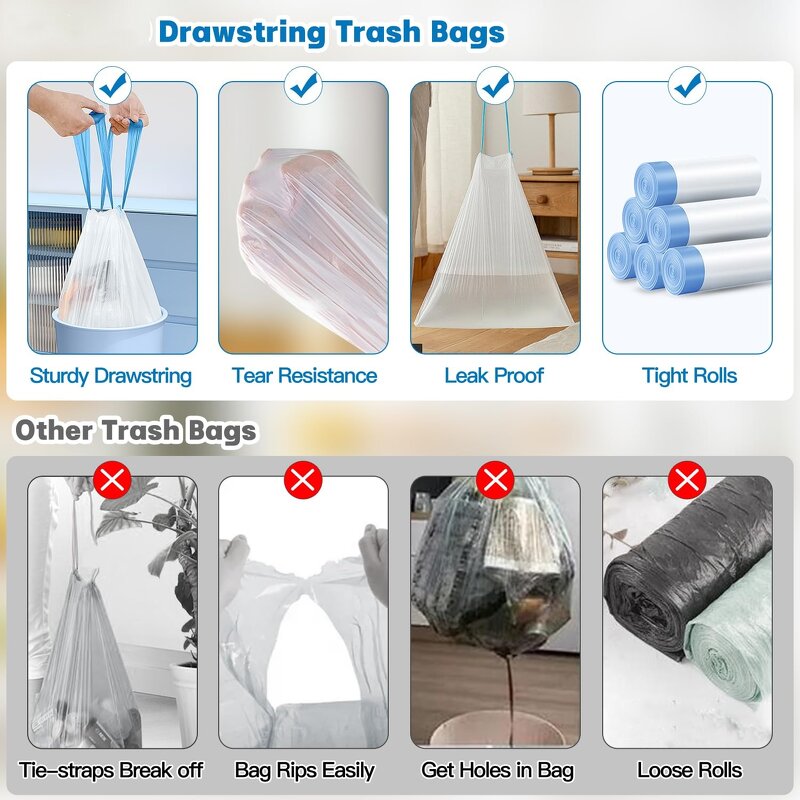 Plastic Trash Bags Manufacturer - YC Custom 4 Gallon Drawstring White Small Garbage Roll Unscented for Kitchen