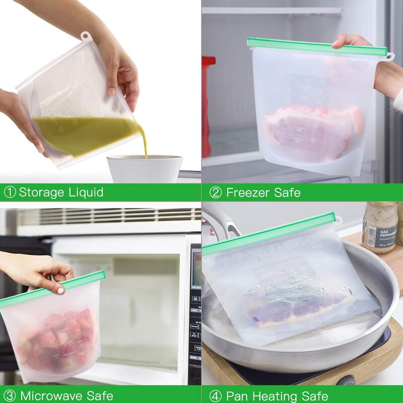 Silicone Food Storage Bags Manufacturer - YC Hot Sale Reusable Extra Thick Zipper Freezer 6 Packs Leakproof Zipper Freezer
