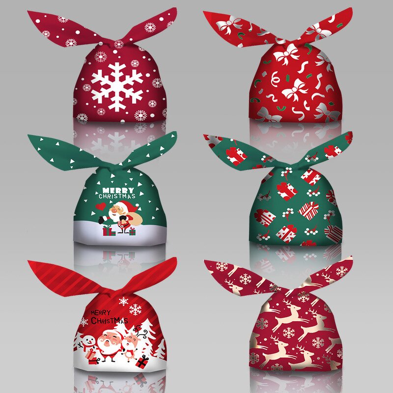 Plastic Gift Bag Manufacturer - YC Factory in Stock Kids Santa Small Snowflake Rabbit Ears Decorating Wrappers Christmas Candy Package