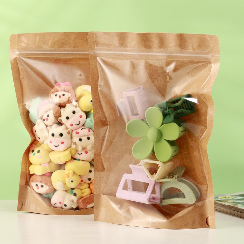 Recyclable Kraft Paper Bags Manufacturer - YC Zipper Brown Customized Stand up Biodegradable Snack Food Packing