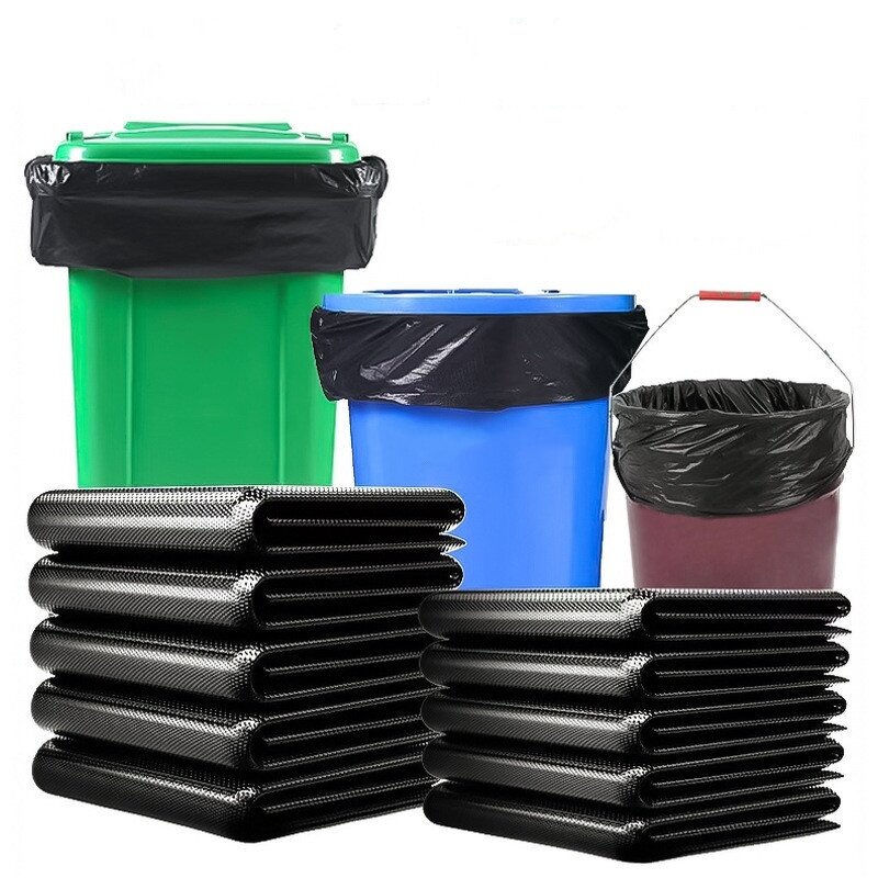 Rubbish Trash Bag Manufacturer - YC Customized Plastic 55-60 Gallon Heavy Duty Large Black Flat Hotel Large Commercial Garbage