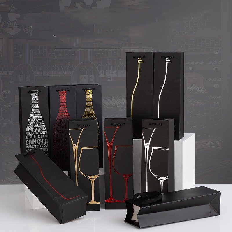 Wine Paper Bags Manufacturer - YC Wholesale Black Card Bronzing Luxury Red Wine Handbag Gift Art Custom Logo Bottle