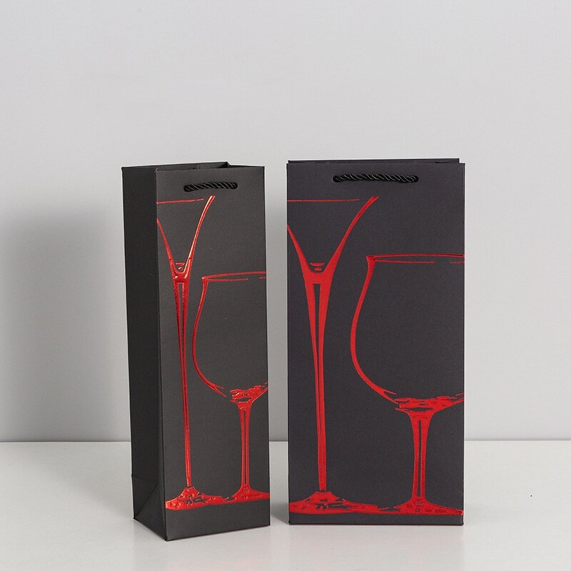 Wine Paper Bags Manufacturer - YC Wholesale Black Card Bronzing Luxury Red Wine Handbag Gift Art Custom Logo Bottle