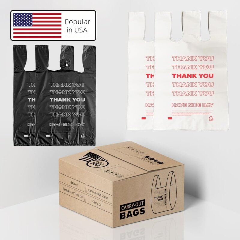 HDPE Plastic Bags Manufacturer - YC Hot Selling Custom Take-out Reusable Logo Printing Side Gusset Thank You T-shirt