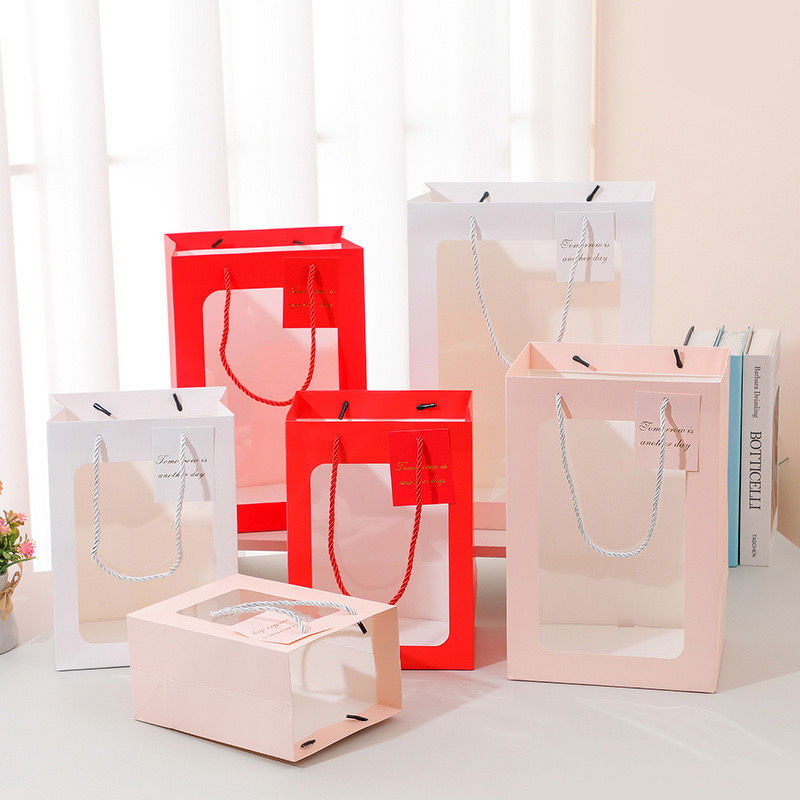 Window Paper Bag Manufacturer - YC Wholesale Transparent Cardboard Vertical Baking Gift Flower Packaging Bouquet