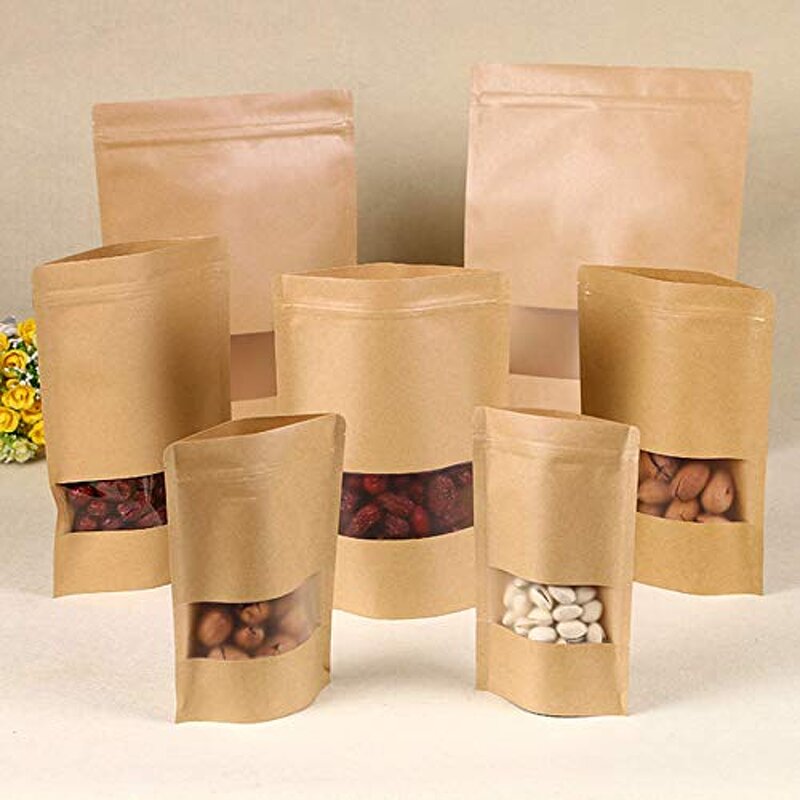 Kraft Paper Stand up Pouch Manufacturer - YC Customized Brown White Resealable Biodegradable Food Grade Ziplock Kraft Paper