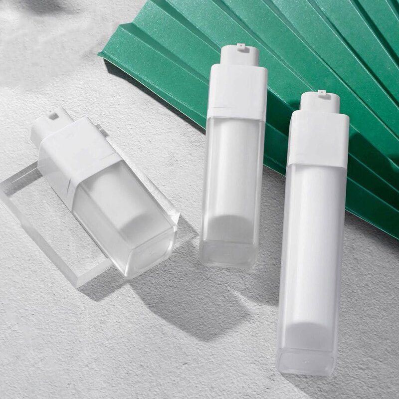 Vacuum Pump Bottle Manufacturer - YC Twist up 15-50ml Plastic Refillable Clear Matte Square Shape Lotion for Cosmetic Cream