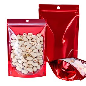 Compound Bag Manufacturer - YC Custom Printed Zip Lock Red Stand up Pouch With Clear Resealable Packaging for Storage Stand up Window Food