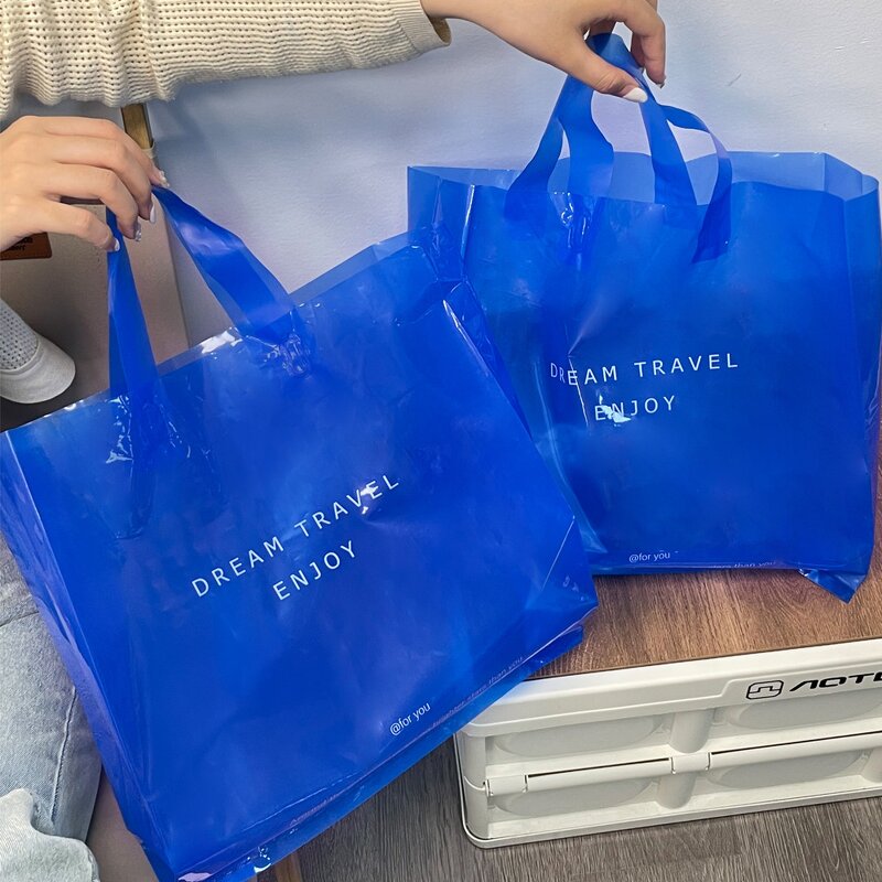 Printed Plastic Shopping Bags Manufacturer - YC Customized Recyclable Retail Tote Carrier Die Cut Black Soft Loop Handle