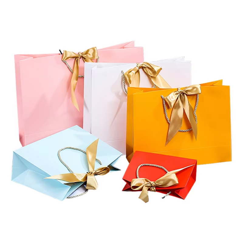 Paper Shopping Bag Manufacturer - YC Low MOQ Custom Logo Printed Gift Cardboard With Ribbon Bow-knot Wedding Packaging Luxury Boutique