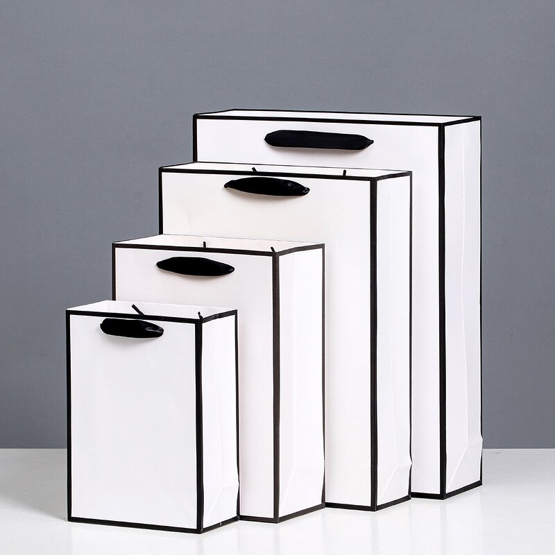Cardboard Shopping Paper Bag Manufacturer - YC Luxury Eco-Friendly Art Gift Women's Clothing Packaging White With Black Line Edges