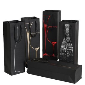 Wine Paper Bags Manufacturer - YC Wholesale Black Card Bronzing Luxury Red Wine Handbag Gift Art Custom Logo Bottle