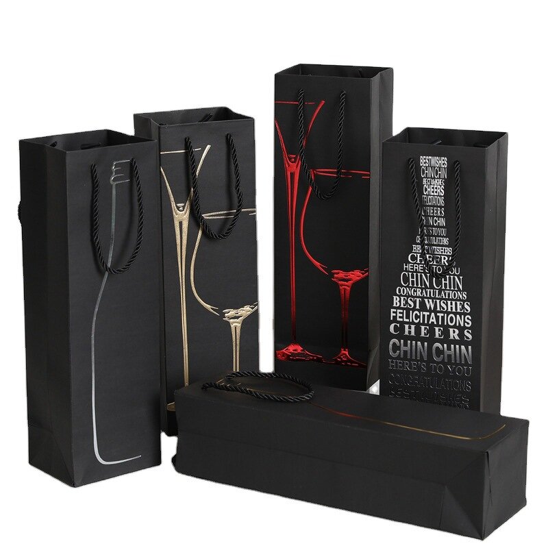 Wine Paper Bags Manufacturer - YC Wholesale Black Card Bronzing Luxury Red Wine Handbag Gift Art Custom Logo Bottle