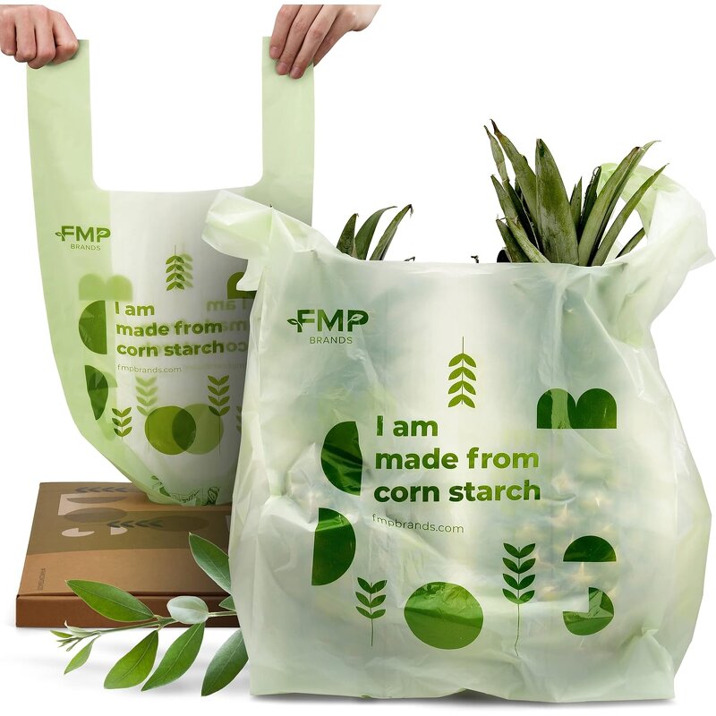 Compostable Shopping Bags Manufacturer - YC Factory Custom Handle Kitchen Garbage Biodegradable Grocery Plastic T-shirt