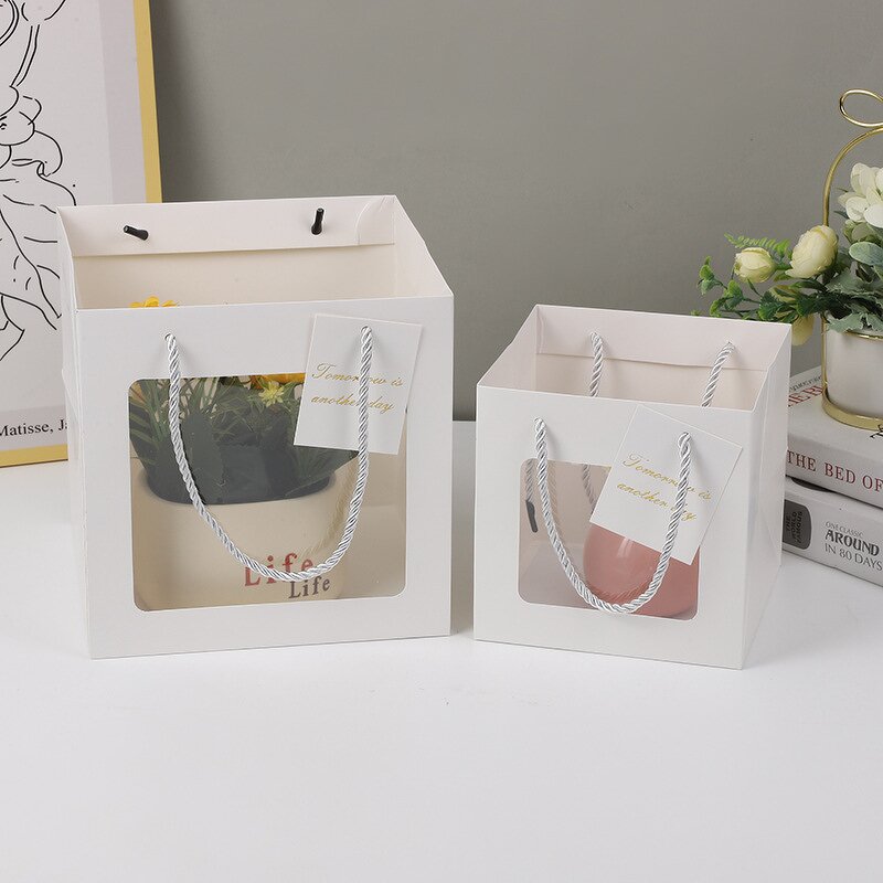 Window Paper Bag Manufacturer - YC Wholesale Transparent Cardboard Vertical Baking Gift Flower Packaging Bouquet