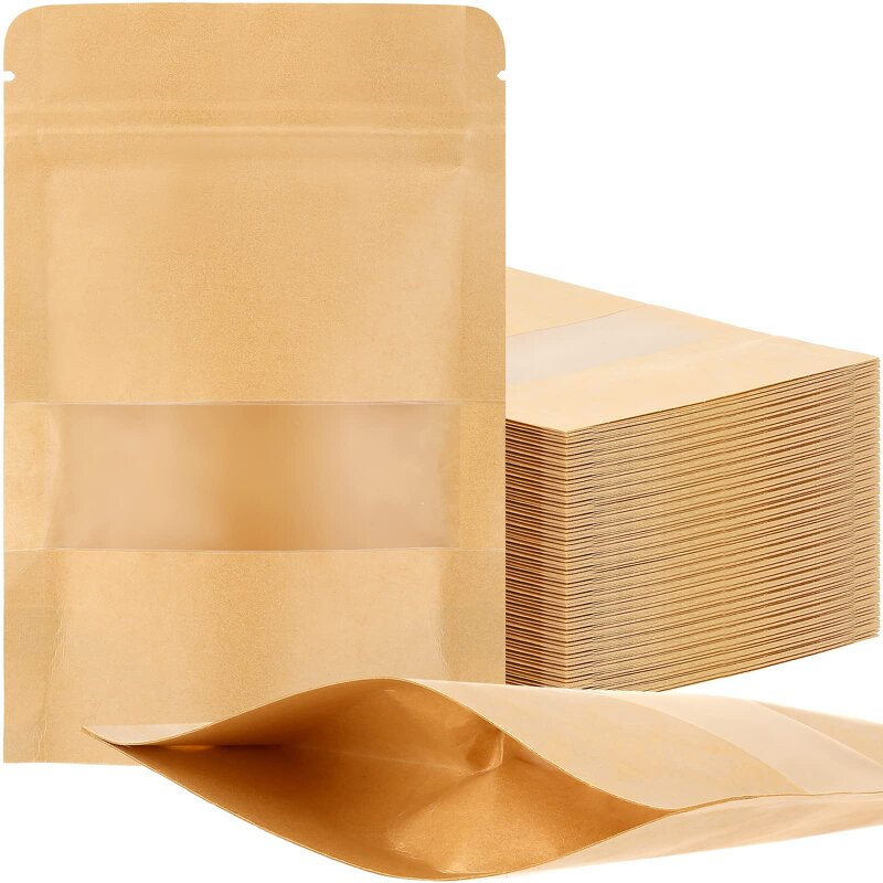 Kraft Paper Stand up Pouch Manufacturer - YC Customized Brown White Resealable Biodegradable Food Grade Ziplock Kraft Paper