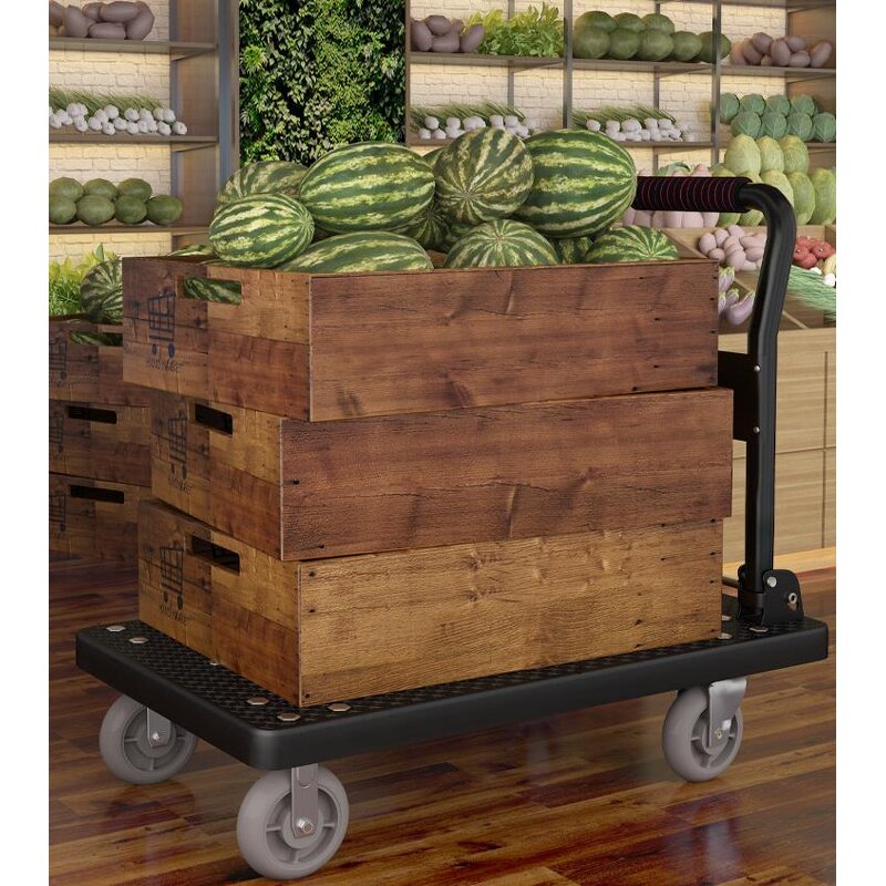 Platform Trolley Manufacturer - 250 kg Black Folding Trolley Cart Market Cart with Plastic Cart