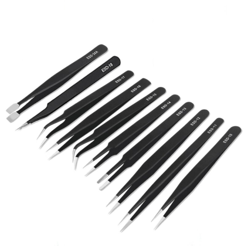 ESD Tweezers Manufacturer - 120mm VETUS Anti-Static Black Conductive Stainless Steel for Precision Clamping