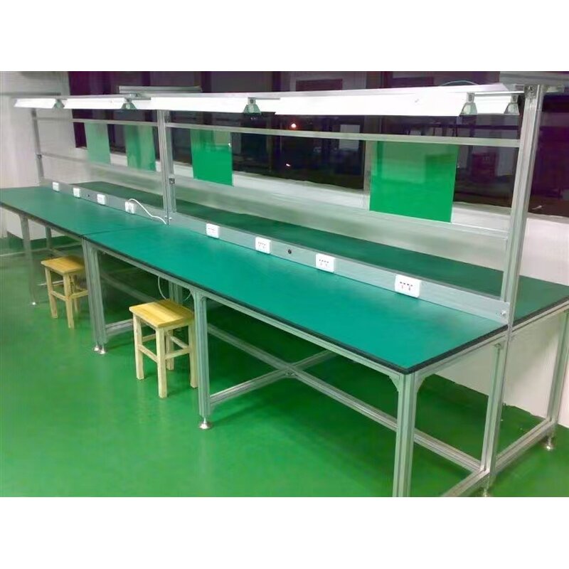 ESD Workstation Manufacturer - Aluminum with Beech Wooden Workbenches and Wheels for Assembly Line