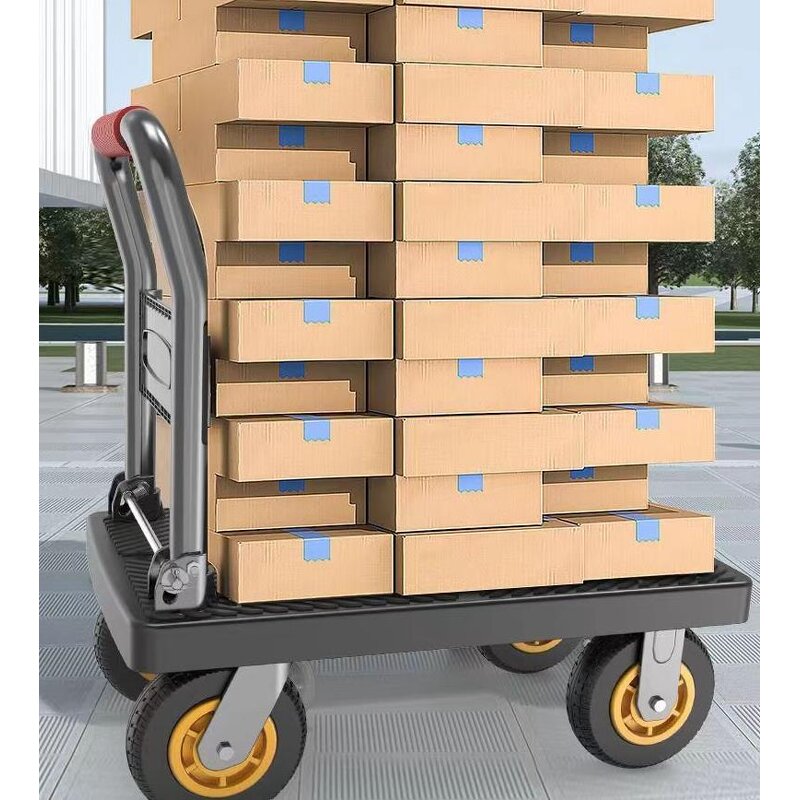 Platform Trolley Manufacturer - 250 kg Black Folding Trolley Cart Market Cart with Plastic Cart