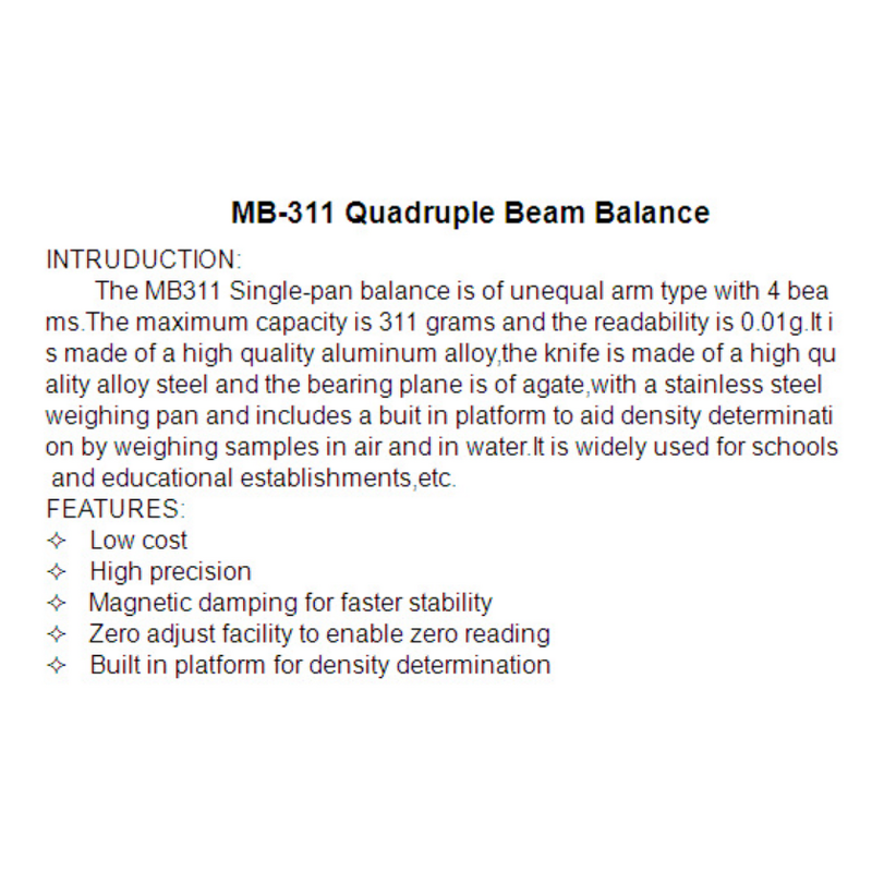 Quadruple Beam Balance Manufacturer - Factory Price 0.01 g Mechanical Sensitive Weighing MB-311