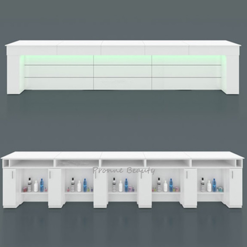 Nail Station Table Manufacturer - Beauty Salon Equipment Customized 5 Persons Straight Manicure Bar